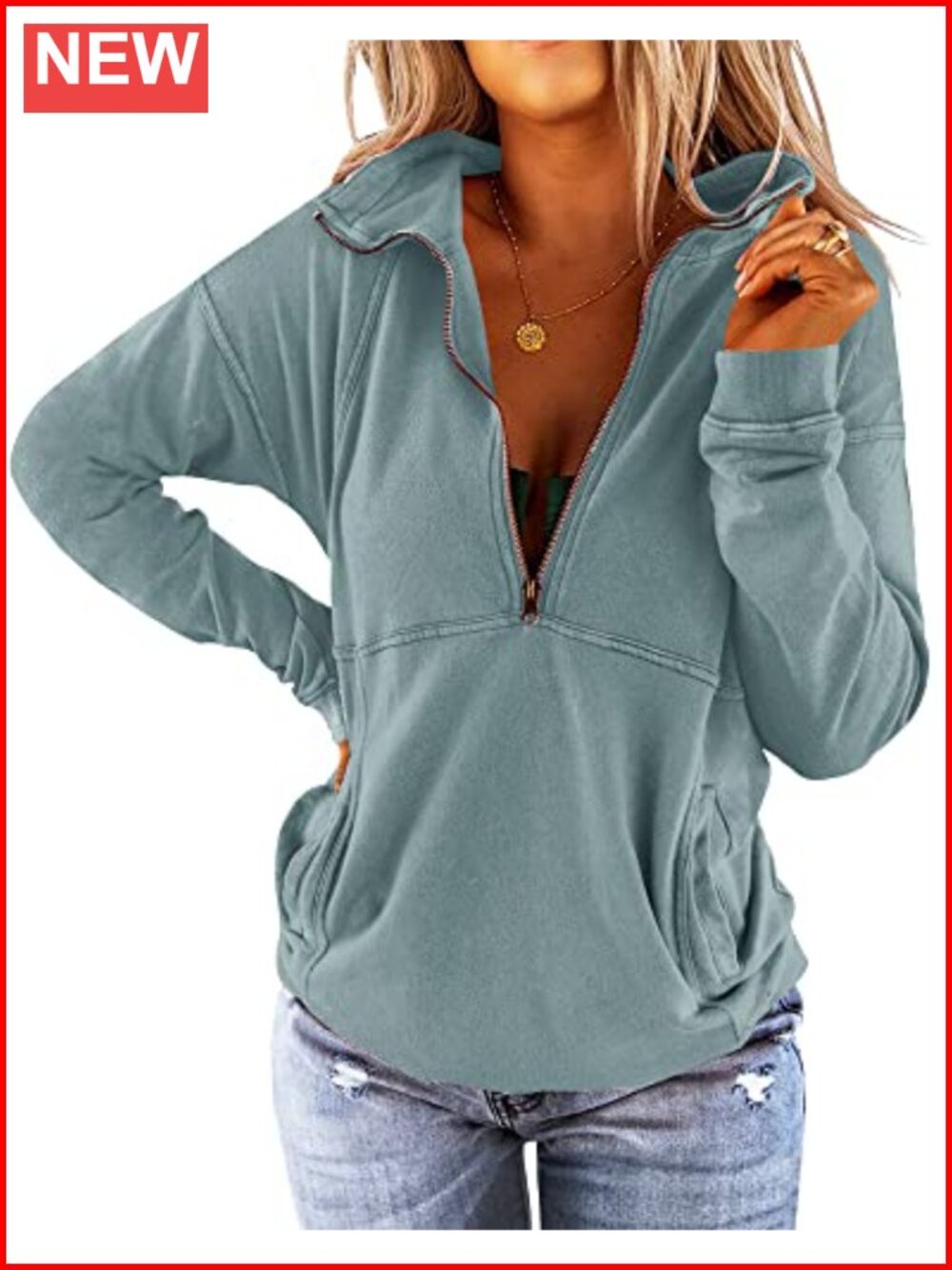 Half Zip Up Sweatshirt Long Sleeve Lapel Loose Fit Casual Pullover Top